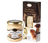 Arborio Risotto Rice with Dried Porcini Mushrooms Boletus Edulis Antioxidants Fibres 250g and White Truffle Tuber borchii Tuber MAGNATUM PICO Royal Gourmet Sauce with Cream and Cheese 80g