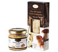 Arborio Risotto Rice with Dried Porcini Mushrooms Boletus Edulis Antioxidants Fibres 250g and White Truffle Tuber borchii Luxury Gourmet Food Sauce Pasta for Steak Bread Pasta Risotto 80g