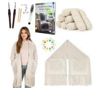 Arborthread Crochet Kit for Beginners, All-Season Pocket Shawl Light Khaki | Complete Starter Crochet Kit for Adults w/800g Premium Yarn to Fit Different Sizes, Step-by-Step Video & Instruction, Gifts