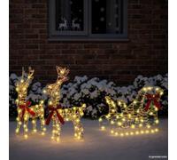 Arborthrum Reindeer Pull Sleigh Luminous Reindeer Christmas Figure Christmas Reindeer Christmas Decoration for Home Christmas Holiday Lawn Garden Warm White 30 x 12 x 54.5 cm PET