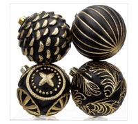 Arborus 12cm Large Christmas Baubles 4pcs Black and Gold Baubles Black Xmas Bauble Set Shatterproof Christmas Tree Balls Hanging Ornaments for Xmas Tree Decorations Home Holiday Party Décor