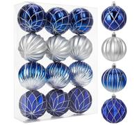 Arborus 12pcs Christmas Baubles Set 8cm Blue and Silver Christmas Tree Bauble Xmas Tree Baubles Decorations Shatterproof Xmas Balls Hanging Ornaments for Holiday Trees Home Party Festive Décor