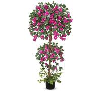 Arborus 150CM Artificial Bougainvillea Topiary Tree 5FT Faux Silk Pink Flowers Blossom Tree with Natural Twisted Trunks & Ivy Leaves Fake Floor Plants in Black Pot for Home Balcony Indoor Decor