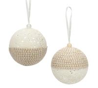 Arborus 15cm Large Christmas Baubles, 2pcs Rustic Ornament Set Yarn Woven Cream Tree Decorations Xmas Hanging Ornaments for Home Table Centerpiece Decor