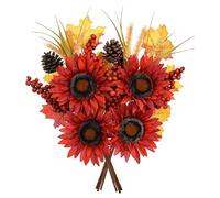 Arborus 16" Artificial Autumn Burgundy Sunflowers 2Pack Silk Sunflowers Autumn Picks with Maple Leaves Pinecones Berries Artificial Fall Floral Branches Stems for Vases Table Centerpieces Home Decor