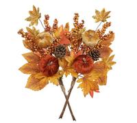 Arborus 16" Artificial Autumn Maple Leaves Branches 2Pack Autumn Picks with Velvet Pumpkins Pinecones Berries Artificial Fall Floral Bouquet Stems for Vases Table Centerpieces Seasonal Home Decor