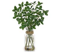 Arborus 16" Artificial Olive Plants in Glass Vase 40cm Faux Olive Branches in Vase with Faux Water & Pebbles Small Fake Plant Silk Greenery for Home Office Table Centrepiece Boho Bathroom Décor