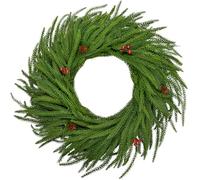 Arborus 16" Xmas Door Wreath 40cm Real Touch Norfolk Pine Wreath with Red Berries Pine Cones Front Door Christmas Wreaths Small Winter Wreaths for Xmas Mantle Outdoor Christmas Staircase Decorations