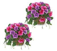 Arborus 2 PCS Artificial Flowers Spring Artificial Flowers in Pot 21 cm Artificial Petunias Red Spring Flowers Silk Flowers Aesthetic Decoration Decorative Flowers for Living Room Bathroom Dining Room