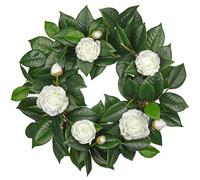 Arborus 20" Artificial Wreath for Front Door Artificial Green Wreaths with White Camellia Flowers Summer Door Wreaths for Farmhouse Home Wedding Party Wall Windows Mantel Decor