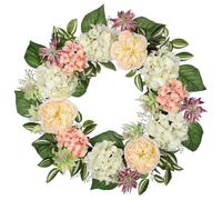 Arborus 23" Artificial Flower Wreath for Front Door 60cm Artificial Silk Hydrangea and Rose Wreath Spring Summer Wreaths with Greenery Floral Door Wreaths for Wedding Home Wall Decor