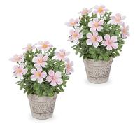 Arborus 25CM Artificial Flowers in Rustic Pot 2pcs Small Fake Plants Indoor in Pots Light Pink Decorative Artificial Oxalis Flowers for Farmhouse Windowsill Home Table Centerpiece Decoration