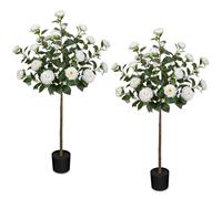 Arborus 2PCS Artificial Camellia Flower Trees 120cm White Faux Blossom Tree in Black Pot Large Indoor Plant Decorative Fake Trees for Home Living Room Office