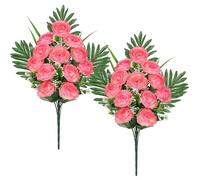 Arborus 2pcs Artificial Camellia Flowers for Cemetery and Grave Memorial - 21.6" Pink Silk Stems for Home Vase Decor