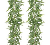 Arborus 2PCS Artificial Fern Leaf Garland 5FT Fake Boston Fern Vines Garlands Realistic Foliage Garlands Faux Hanging Plants Greenery Garland for Wedding Home Farmhouse Fireplace Indoor Decoration