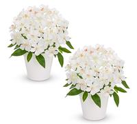 Arborus 2Pcs Artificial Flowers in Pot 9" Small Silk Flowers with Plastic Pot White Faux Potted Flower Spring Flower Arrangement for Home Office Desk Windowsill Bathroom Table Centerpiece Decor