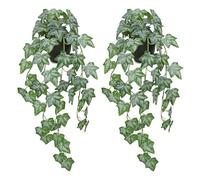 Arborus 2pcs Artificial Ivy Plant in Black Pot 25" Fake Ivy Leaves Potted Artificial Trailing Plants Indoor Faux Ivy Leaves Green White with Vine for Balcony Office Shelf Home Decor