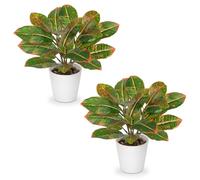 Arborus 2pcs Artificial Plant in White Pots, 9.8" Faux Croton Plant Fake Plants with Colorful Leaves Small Artificial Croton Plants Potted Decorative Artificial Plants Indoor for Home Table Decor