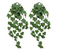 Arborus 2pcs Fake Ivy Plant in Black Pot 25" Artificial Ivy Potted Artificial Trailing Plants Indoor Artificial Green Hanging Plant with Vines for Balcony Office Shelf Home Decor