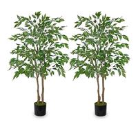 Arborus 2PCS Large Artificial Ficus Plants 120CM Tall Fake Ficus Plant Indoor Faux Tree with Black Pot Realistic Artificial House Plants for Living Room Bedroom Balcony Corner Office Decor
