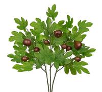 Arborus 30.7" Artificial Leaves with Stems 3pcs Faux Fig Tree Branches with Fig Fruits Fake Figs Twigs for Vases Long Stem Artificial Green Foliage for Home Floral Arrangements Centerpiece Decor