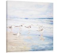 Arborus 30x30cm Canvas Wall Art 11.8" Blue White Seaview Seagull Abstract Painting Wall Art Prints Framed Ocean Pictures Wall Beach Canvas Art Work for Living Room Bedroom Home Hallway Wall Decor
