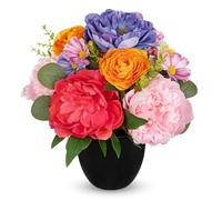 Arborus 34CM Artificial Peonies Flower in Black Pot Peony Artificial Flowers Silk Floral Arrangements Pink & Purple Faux Flowers Spring Flower Centrepiece for Living Room Dining Table Desk Decoration