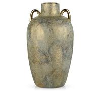 Arborus 35cm Tall Rustic Gold Ceramic Vase with Handles 13.7" Vintage Textured Vase for Flower Decorative Pottery Vases Antique Vases for Pampas Grass Home Table Shelf Mantel Farmhouse Decor