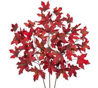 Arborus 3PCS 32" Artificial Autumn Leaves Branches Artificial Maple Leaf Faux Autumn Leaf Long Stems Fake Autumn Foliage Faux Fall Dark Red Leaves Spray for Floral Arrangement Home Cottage Decor