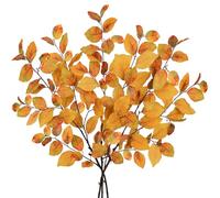Arborus 3PCS 35.4" Artificial Autumn Leaf Stems Autumn Beech Leaves Fake Foliage with Long Stems Yellow Faux Leaf Branch for Floral Arrangements Autumn Halloween Decorations