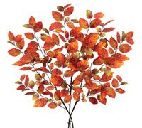 Arborus 3PCS 35.4" Artificial Autumn Leaf Stems Autumn Orange Leaves Fake Foliage with Long Stems Faux Beech Leaf Branch for Floral Arrangements Autumn Halloween Decorations