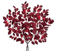 Arborus 3PCS 35.4" Artificial Leaf Stems Dark Red Beech Leaves Fake Foliage with Long Stems Faux Leaf Branch for Floral Arrangements Autumn Christmas Decorations