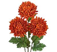 Arborus 3pcs Autumn Artificial Flowers 29.9" Tall Artificial Orange Chrysanthemum Flowers 6" Large Fake Silk Chrysanthemum Flower with Long Stem for Vases Autumn Table Home Fall Decorations