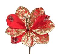 Arborus 3pcs Christmas Artificial Flowers 9.8" Red Gold Fake Amaryllis Flower 21.2" Artificial Xmas Flowers Branches Christmas Tree Picks for Xmas Tree Vase Garland Table Centerpieces Decorations