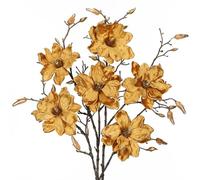 Arborus 3PCS Christmas Velvet Magnolia Flowers 29.9" Stems With Golden Buds for Tree, Xmas Ornaments, Garland, Wedding Party Decorations