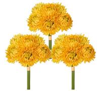 Arborus 3pcs Faux Chrysanthemum Flower Bouquet 9" Artificial Yellow Chrysanthemum Flowers Stem Realistic Artificial Flowers Fake Silk Flower for Vase Flora Arrangement Wedding Home Spring Decor