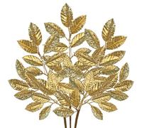 Arborus 3pcs Gold Christmas Tree Picks 20" Xmas Leaves Stems Artificial Glitter Bay Leaves Branches Christmas Foliage Twigs Gold Picks and Sprays for Craft Vase Xmas Tree Fillers Table Decorations