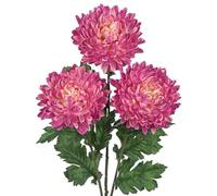 Arborus 3pcs Long Stem Artificial Flowers 6" Large Fake Chrysanthemum Flower with Green Leaf 29.9" Tall Artificial Pink Flowers Faux Silk Flower for Tall Vases Flora Arrangement Spring Home Decor