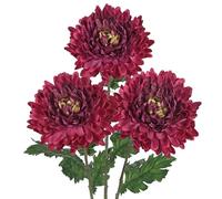 Arborus 3pcs Long Stem Artificial Flowers 6" Large Fake Chrysanthemum Flower with Green Leaf 29.9" Tall Artificial Red Flowers Faux Silk Flower for Tall Vases Flora Arrangement Spring Home Decor