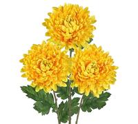Arborus 3pcs Long Stem Artificial Flowers 6" Large Fake Chrysanthemum Flower with Green Leaf 29.9" Tall Artificial Yellow Flowers Faux Silk Flower for Tall Vases Flora Arrangement Spring Home Decor