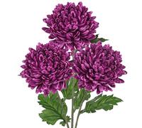Arborus 3pcs Long Stem Artificial Flowers 6" Large Fake Chrysanthemum Flower with Green Leaf 29.9" Tall Artificial Purple Flowers Faux Silk Flower for Tall Vases Flora Arrangement Spring Home Decor