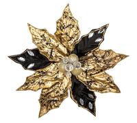 Arborus 3pcs Poinsettia Artificial Flowers 11" Large Christmas Tree Flower Decorations Black and Gold Xmas Artificial Flowers for Xmas Tree Vase Garland Table Centerpieces Decorations