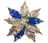 Arborus 3pcs Poinsettia Artificial Flowers 11" Large Christmas Tree Flower Decorations Blue and Gold Xmas Artificial Flowers for Xmas Tree Vase Garland Table Centerpieces Decorations