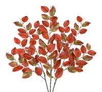 Arborus 41.3" Artificial Autumn Leaves 3PCS Faux Fall Foliage Stems with Orange Silk Leaves Artificial Beech Branches for Vase Autumnal Leaves for Table Centerpieces Thanksgiving Halloween Home Decor