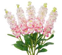 Arborus 5PCS Artificial Delphinium Flowers 25.5" Long Stem Artificial Flowers for Tall Vases Pink Artificial Flowers Fake Silk Spring Flowers for Floral Arrangement Home Wedding Party Table Decor