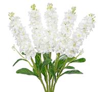 Arborus 5PCS Artificial Delphinium Flowers 25.5" Long Stem Artificial Flowers for Tall Vases White Artificial Flowers Fake Silk Spring Flowers for Floral Arrangement Home Wedding Part Decor