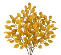 Arborus 5pcs Fake Autumn Leaves Stems 31.5" Artificial Autumn Elm Leaves Branches Faux Fall Yellow Foliage Artificial Branches for Vases Table Centerpieces Thanksgiving Halloween Harvest Home Decor