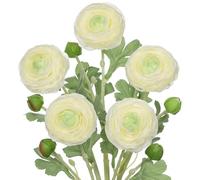 Arborus 5pcs Fake Flowers Real Touch Faux Ranunculus Stem 19.7" Tall Artificial Ranunculus Flowers White Silk Flowers Long Stem for Floral Arrangement Home Farmhouse Office Wedding Decor