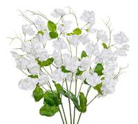 Arborus 5PCS Faux Sweet Peas Blossom Stems 23.6" Long Stem Artificial Sweet Pea Flowers for Tall Vases Fake White Flowers Silk Spring Flower for Floral Arrangements Home Wedding Table Decor
