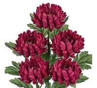 Arborus 5pcs Long Stem Artificial Flowers for Tall Vase 3" Large Fake Chrysanthemum Flower 22.8" Tall Artificial Flowers Purple Faux Silk Flower with Green Leaf for Flora Arrangement Spring Home Decor